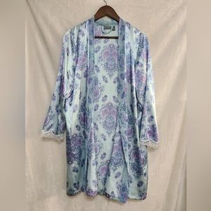 Apt 9 Intimates Women's Light Blue Patterned Satin Robe Size M
